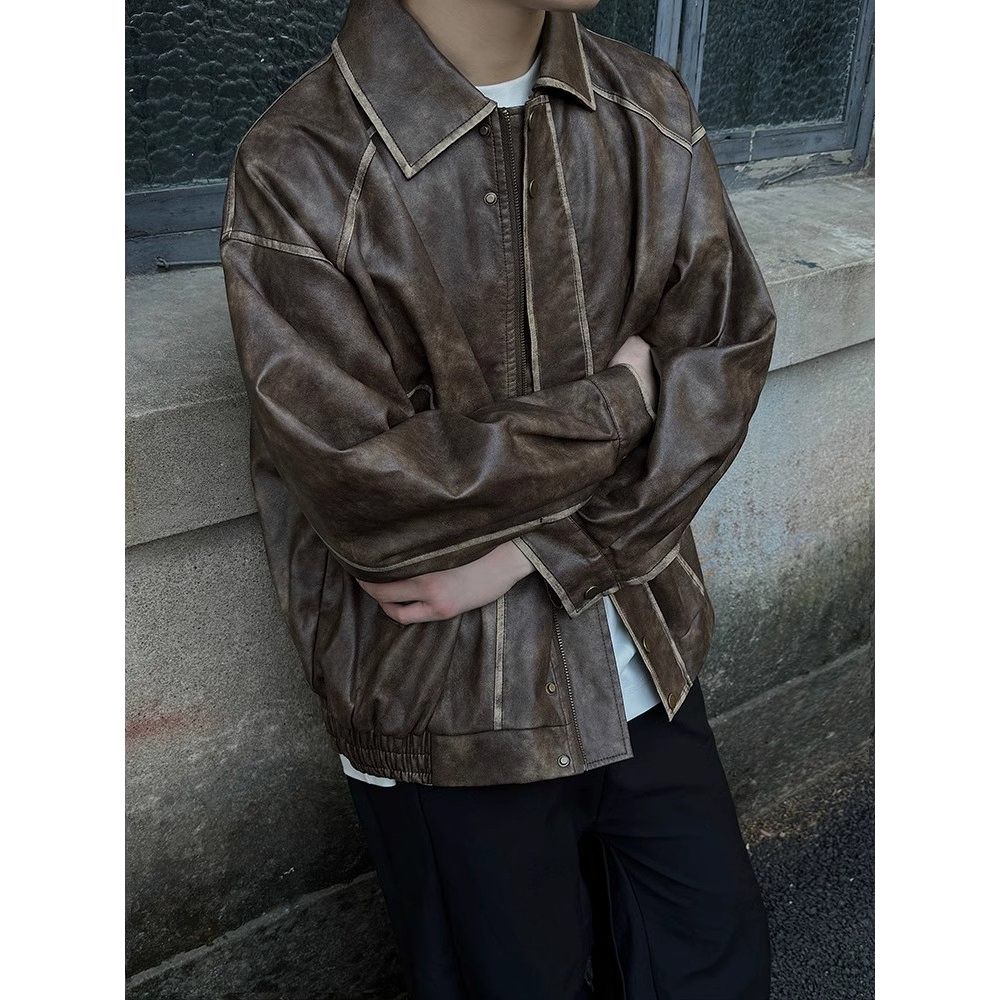 Men's Leather Jacket High-End Lapel Coat