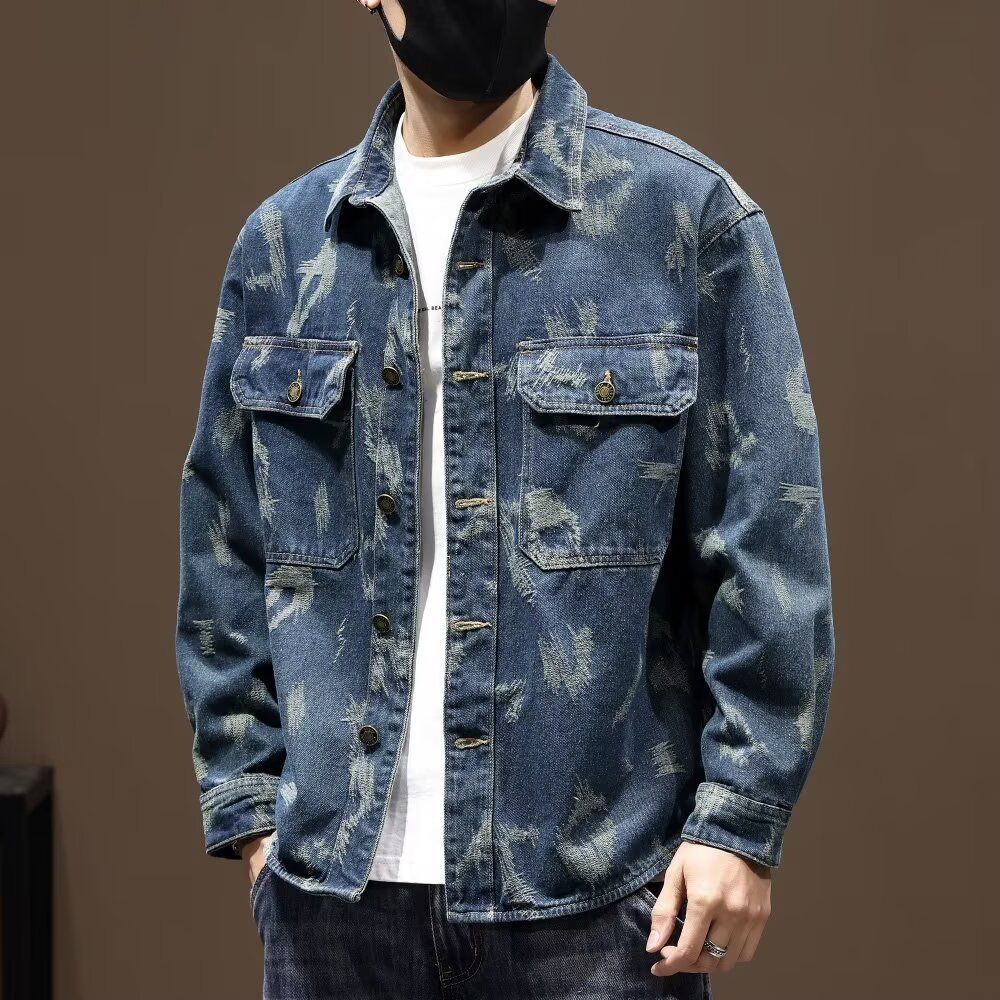 Loose-fitting Denim Jacket for Men Long-sleeved Coat